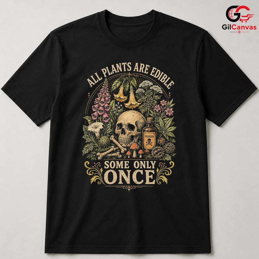 Gothic Edible Plant Skull T-Shirt Halloween Nature Lover Unisex Graphic Tee