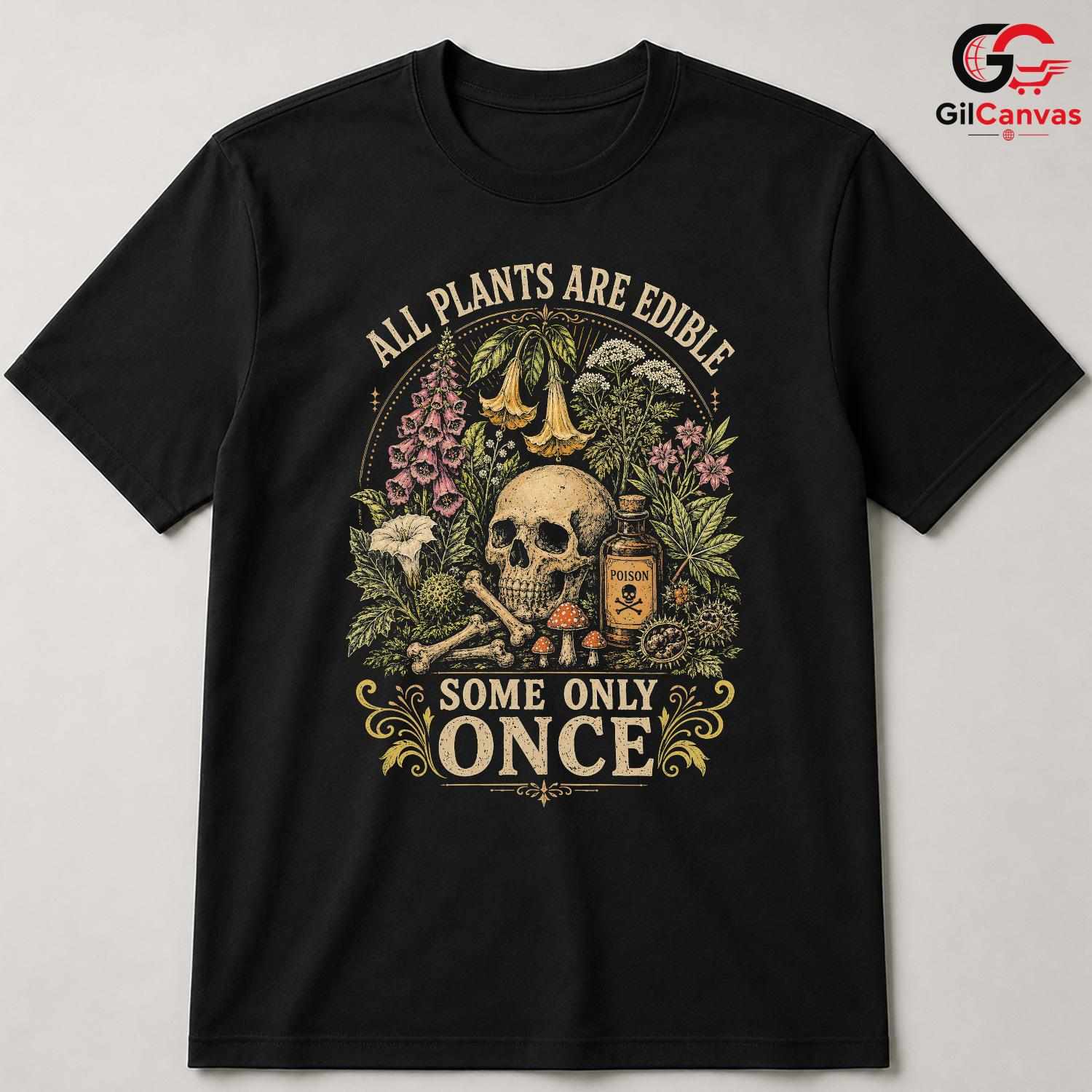 Gothic Edible Plant Skull T-Shirt Halloween Nature Lover Unisex Graphic Tee