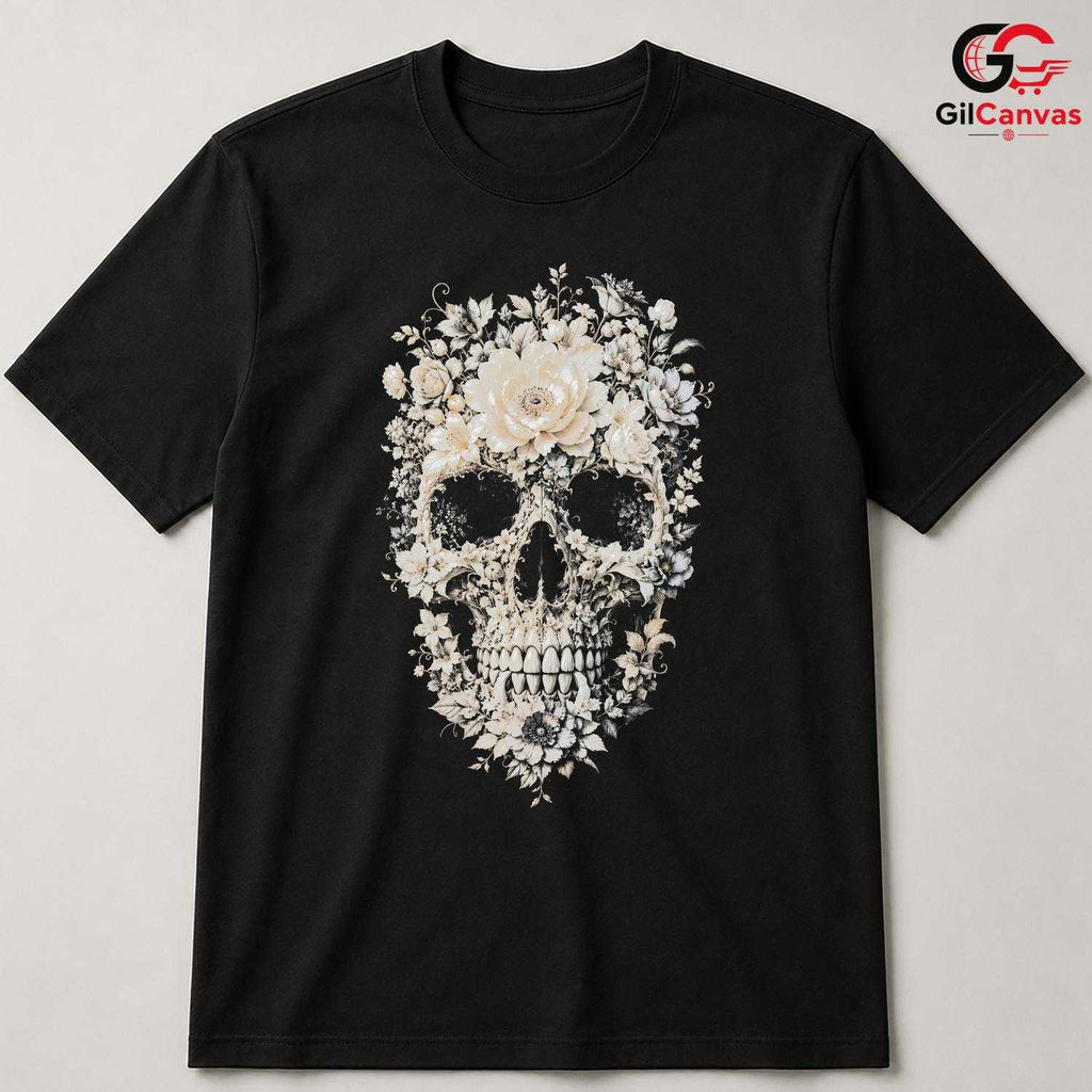 Gothic Floral Skull T-Shirt Dark Academia Halloween Unisex Celebration Apparel