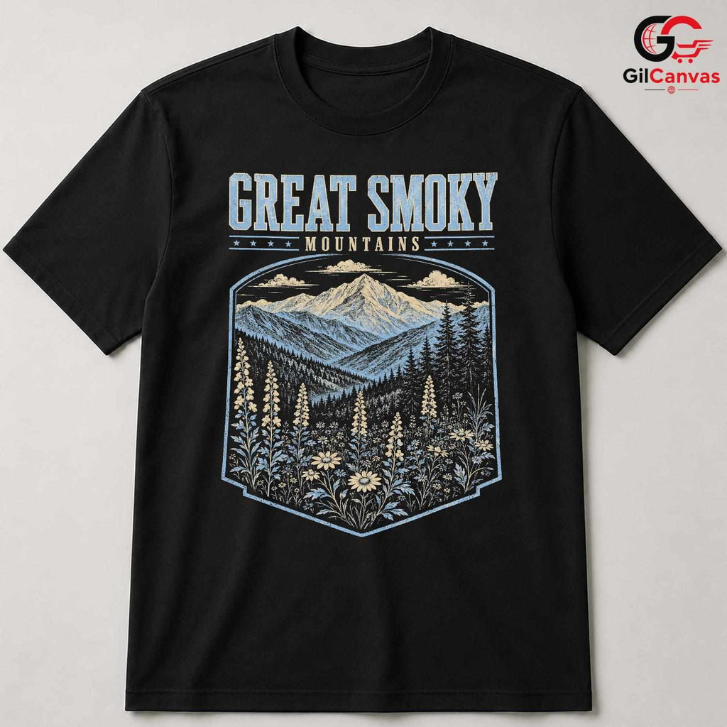 Great Smoky Mountain T-Shirt Vintage Wildflower Hiking Unisex Nature Apparel Tee