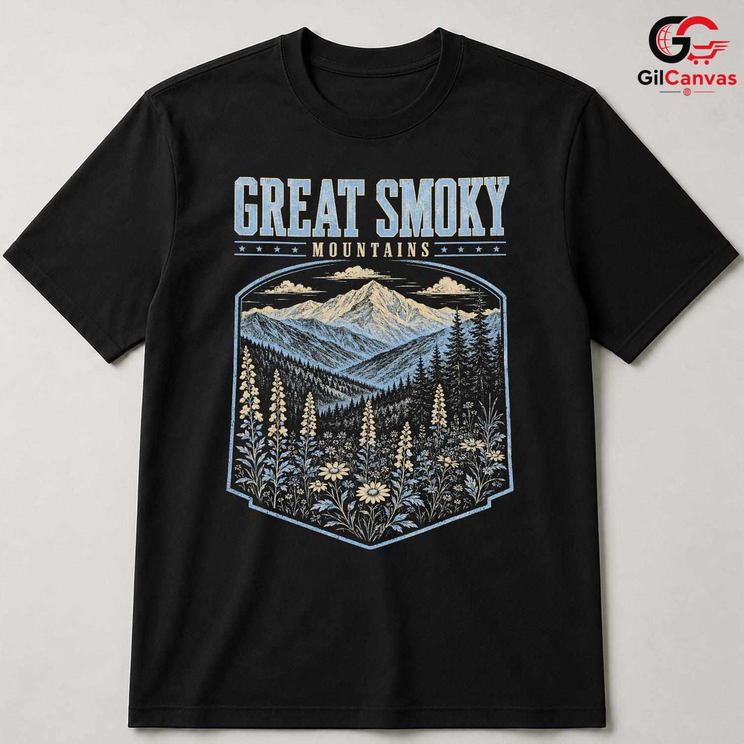 Great Smoky Mountain T-Shirt Vintage Wildflower Hiking Unisex Nature Apparel Tee