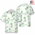 Green Palm Tree Hawaiian Tee, Fun Casual Men Beachwear Summer Apparel Style