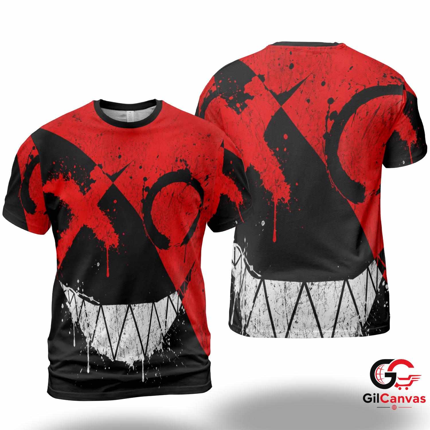 Grinning Face Art 3D T-Shirt, Unique Unisex Halloween Graphic Tee For Events