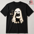 Grumpy Ghost Black Cat Mug T-Shirt Unisex Funny Spooky Autumn Gift For Lovers