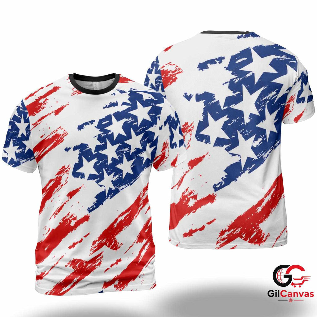 Grunge American Flag 3D T-Shirt, Patriotic Unisex Independence Day Graphic Tee Gift