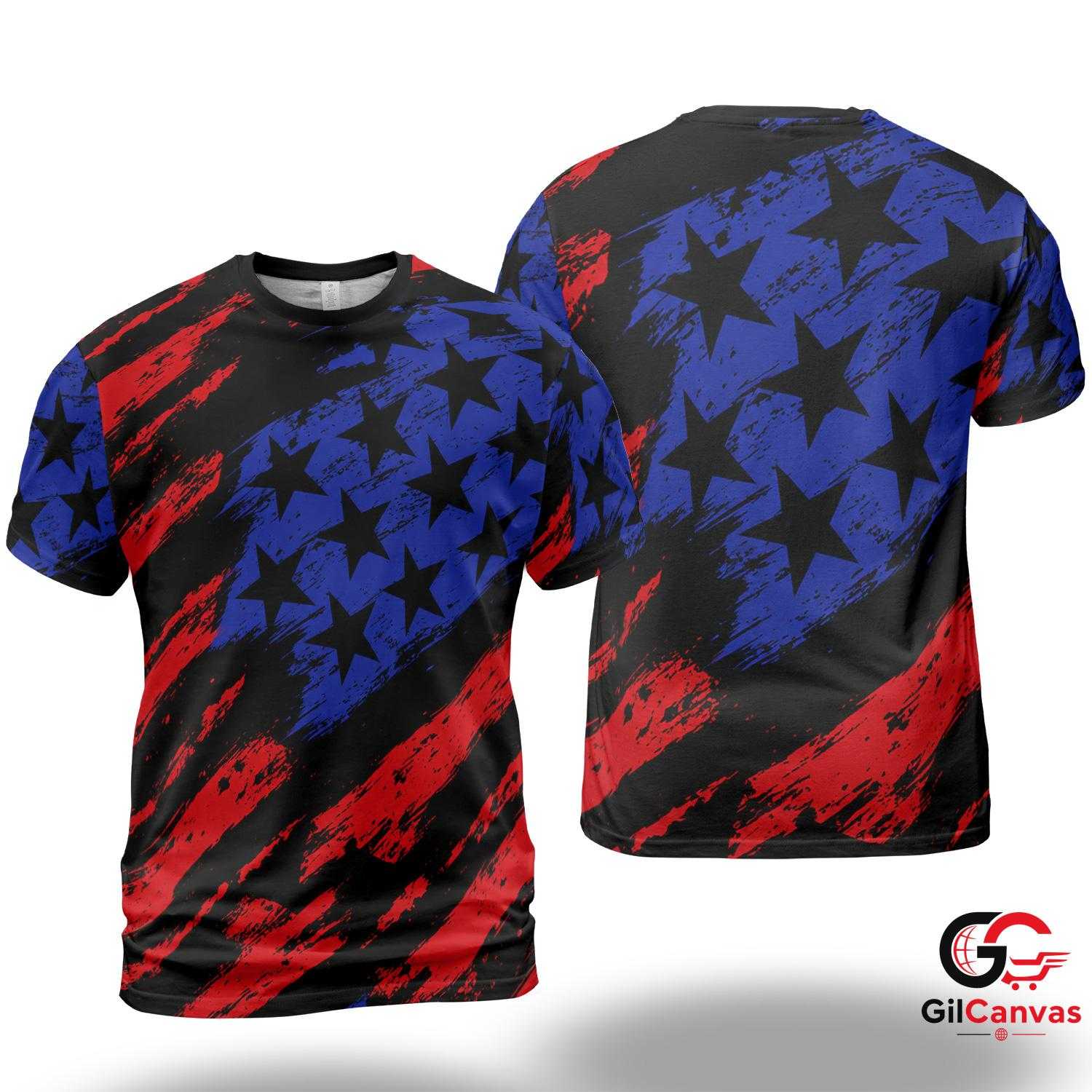 Grunge Distressed USA 3D T-Shirt, Patriotic Unisex Holiday Graphic Tee For July 4th