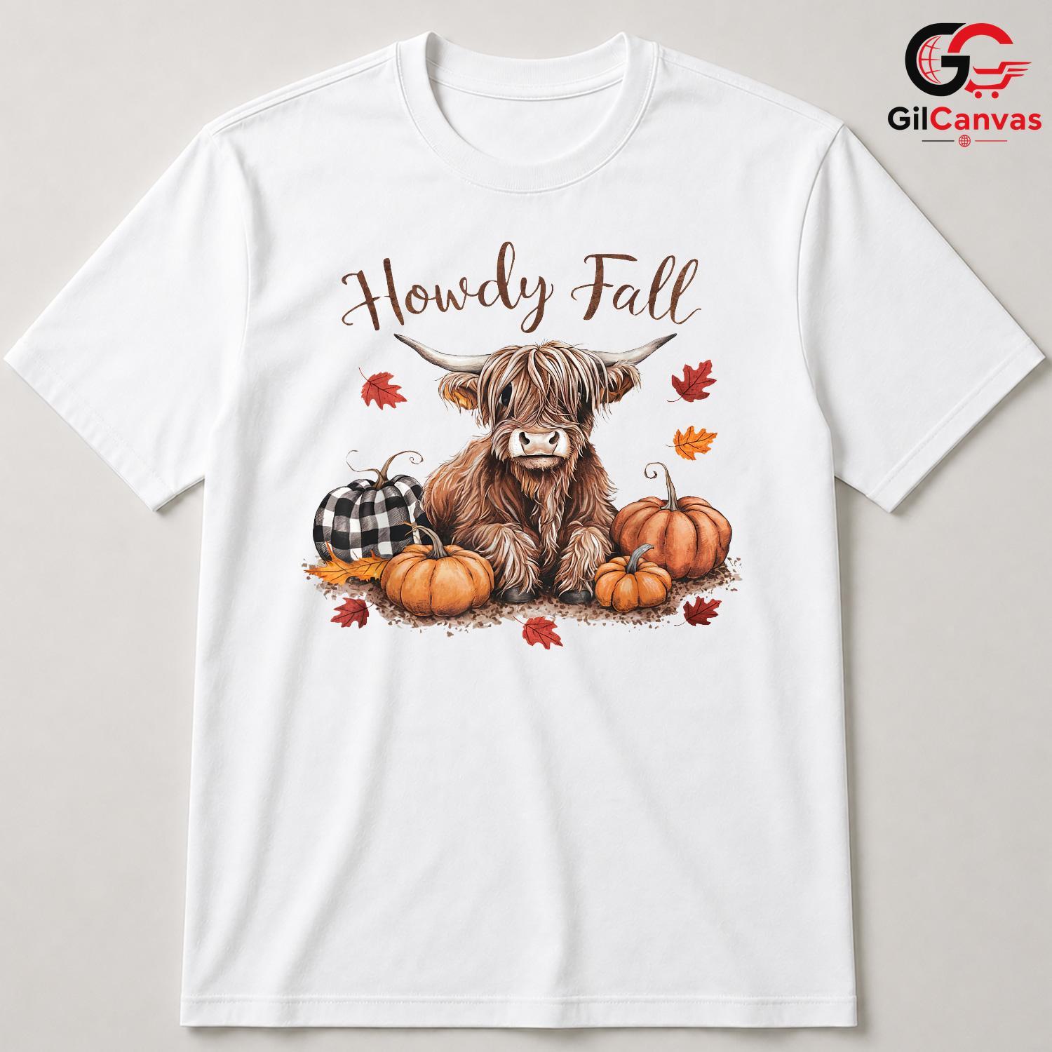 Highland Cow Fall T-Shirt Unisex Cute Autumn Celebration Gift For All Ages
