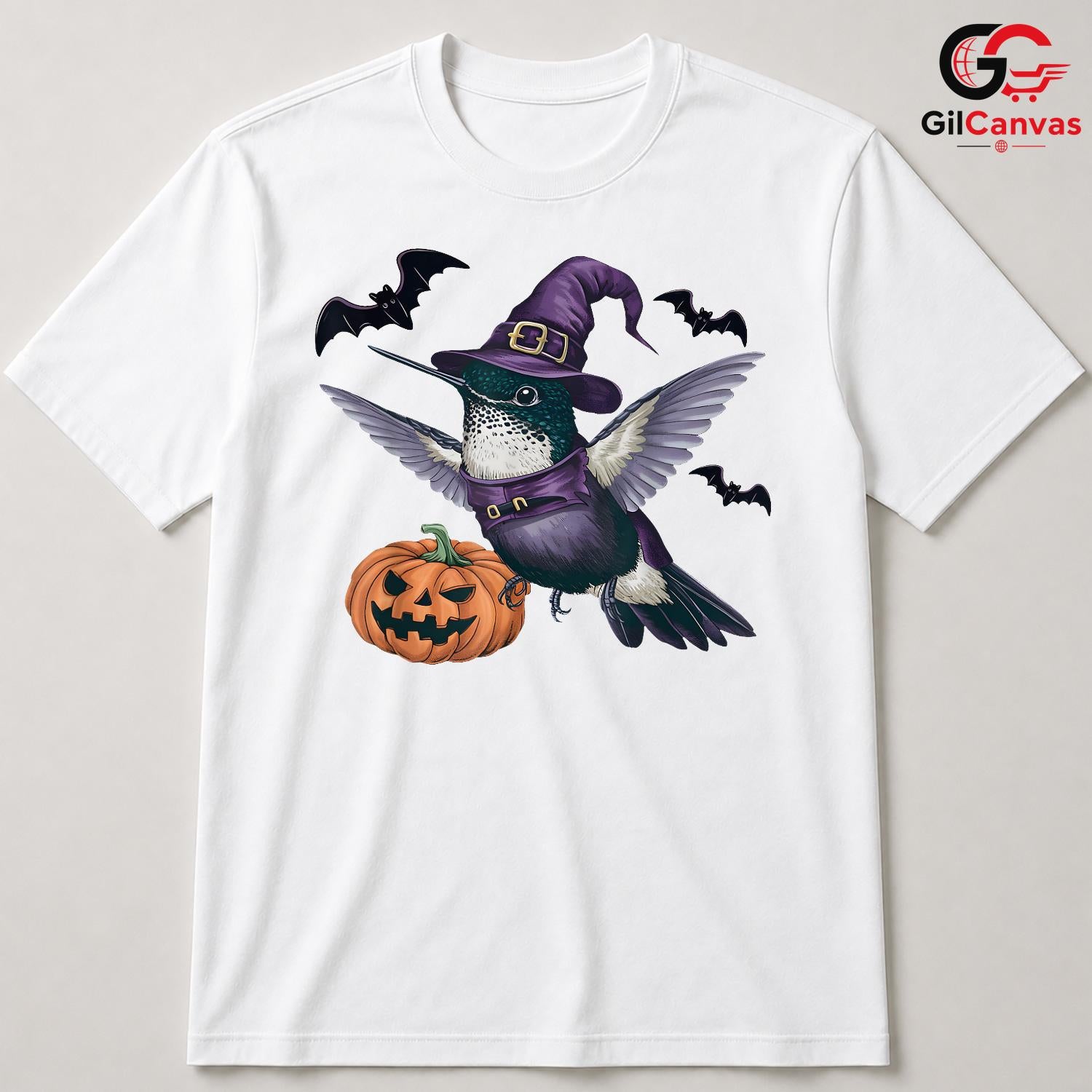 Hummingbird Witch Pumpkin T-Shirt Unisex Cute Spooky Animal Gift For Kids