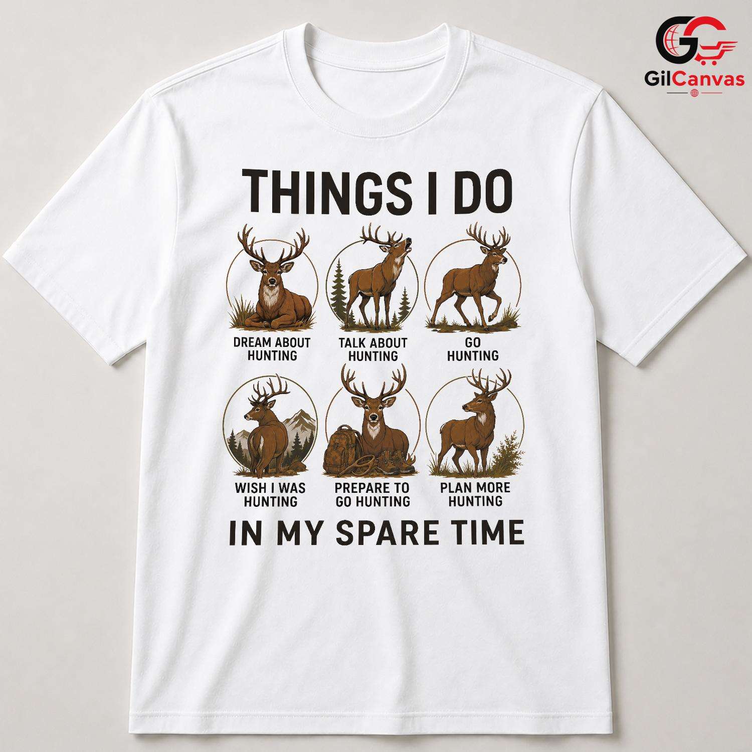 Hunting Spare Time T-Shirt Funny Deer Wildlife Unisex Fathers Day Gift Tee