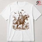 Jesus Riding TRex Graphic T-Shirt Funny Surreal Humor Unisex Vintage Apparel Tee