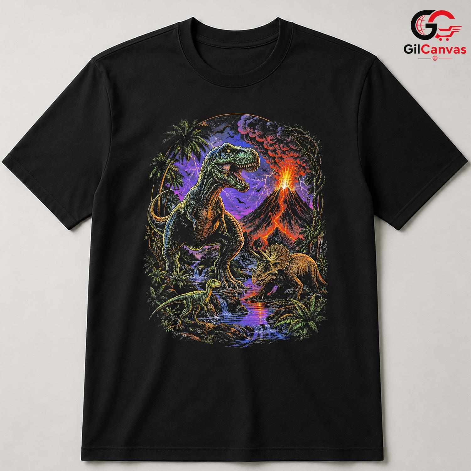 Kids Dinosaur Graphic T-Shirt Rex Triceratops Adventure Lover Boys Girls Tee