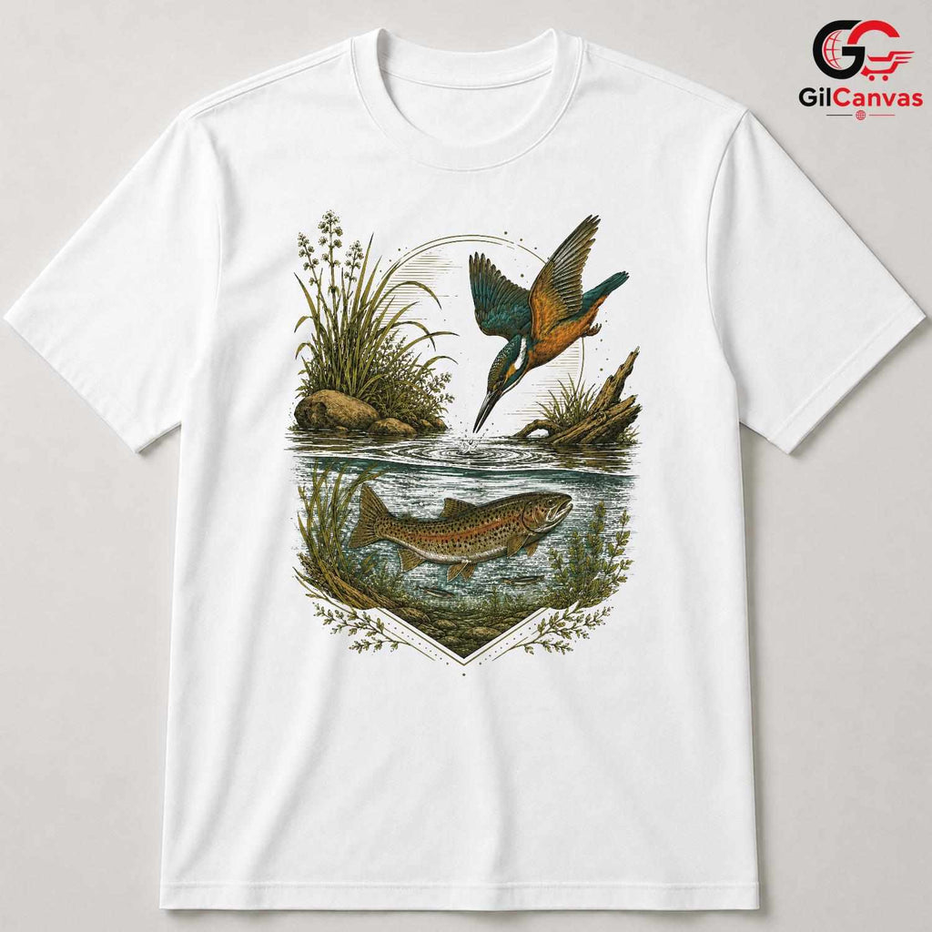 Kingfisher Bird Fishing T-Shirt Nature Lover Outdoor Unisex Graphic Apparel