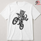 Kitten BMX Bike Rider T-Shirt Happy Tabby Cat Unisex Pet Lover Casual Gift Tee