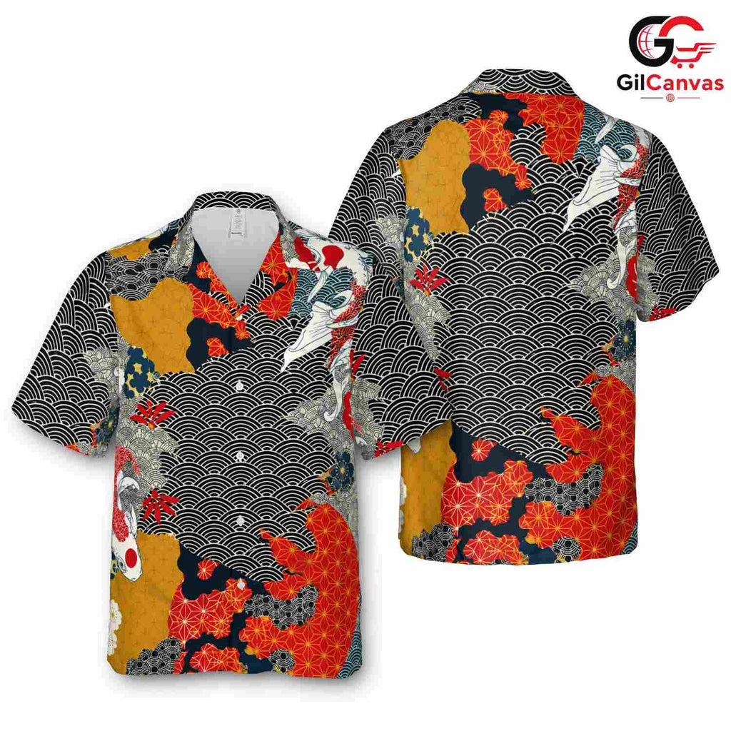 Koi Fish Pattern Hawaiian Tee, Tropical Unisex Beachwear for Summer Events