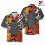 Koi Fish Pattern Hawaiian Tee, Tropical Unisex Beachwear for Summer Events