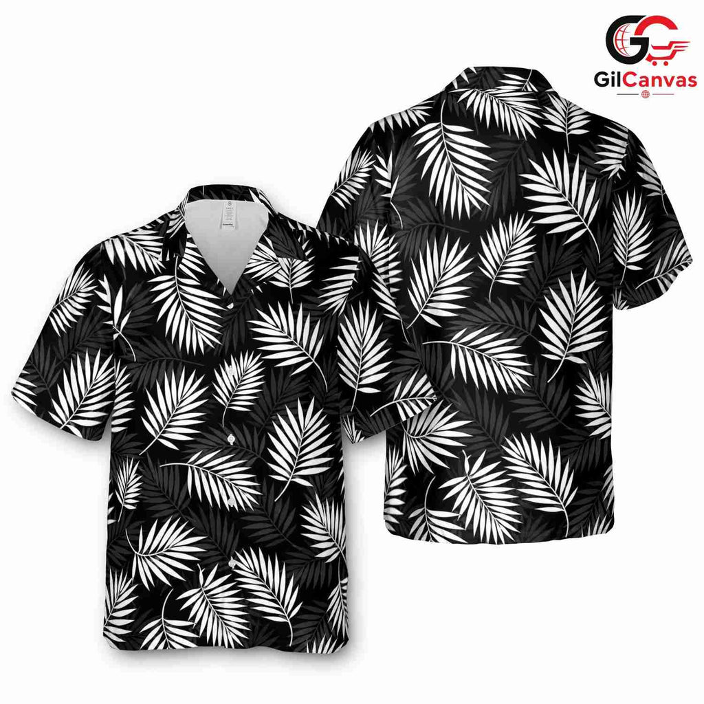 Leaf Print Relaxed Hawaiian Tee, Unisex Beach Wear for Summer Party Events