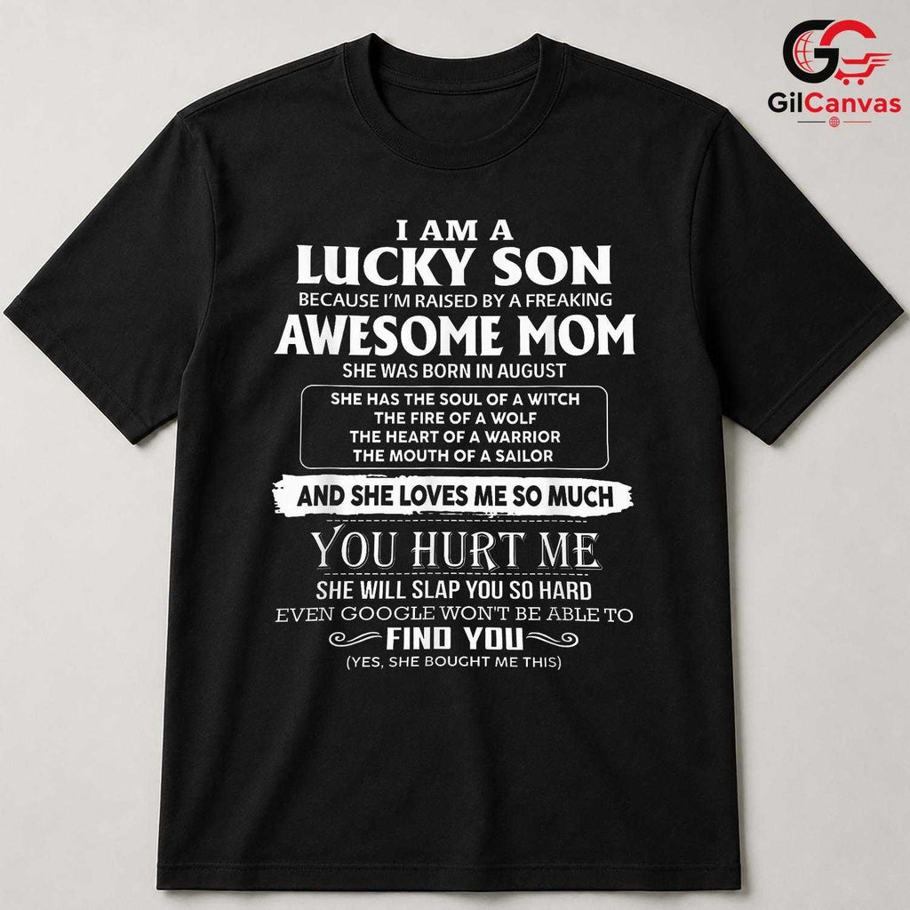 Lucky Son Funny Mom Tee Shirt Unisex Family Humor Birthday Gift For Mother