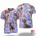 Majestic Wolves Art 3D T-Shirt, Unisex Winter Animal Graphic Tee Nature Lovers