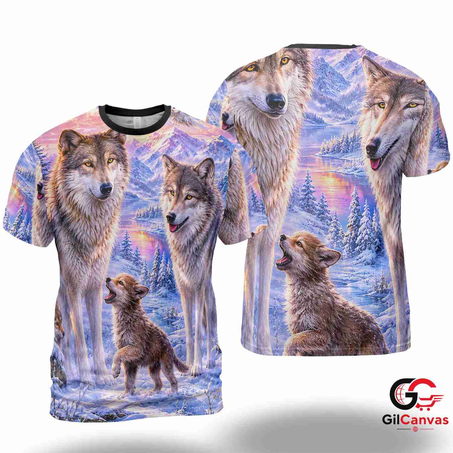 Majestic Wolves Art 3D T-Shirt, Unisex Winter Animal Graphic Tee Nature Lovers