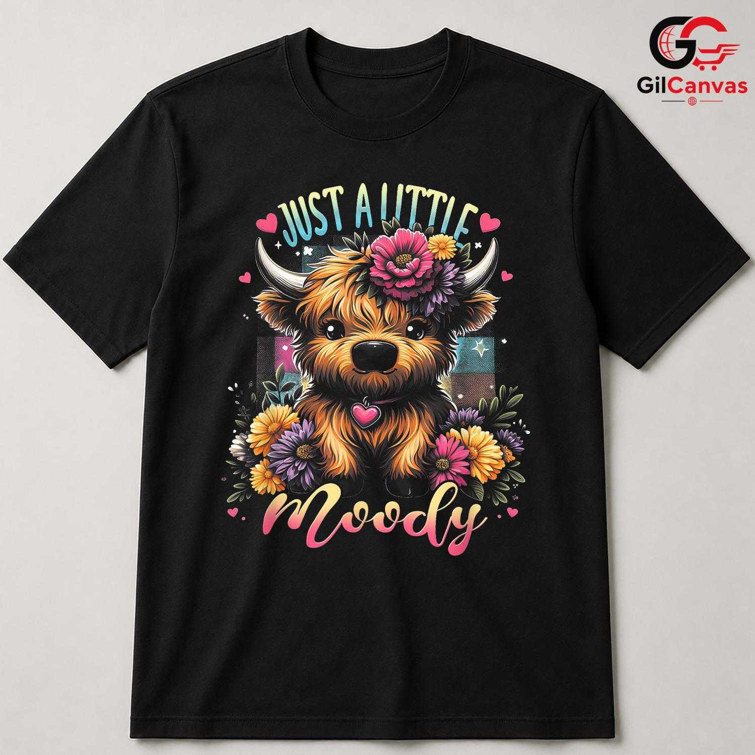 Moody Highland Cow Floral T-Shirt Unisex Funny Farm Animal Lover Gift Women