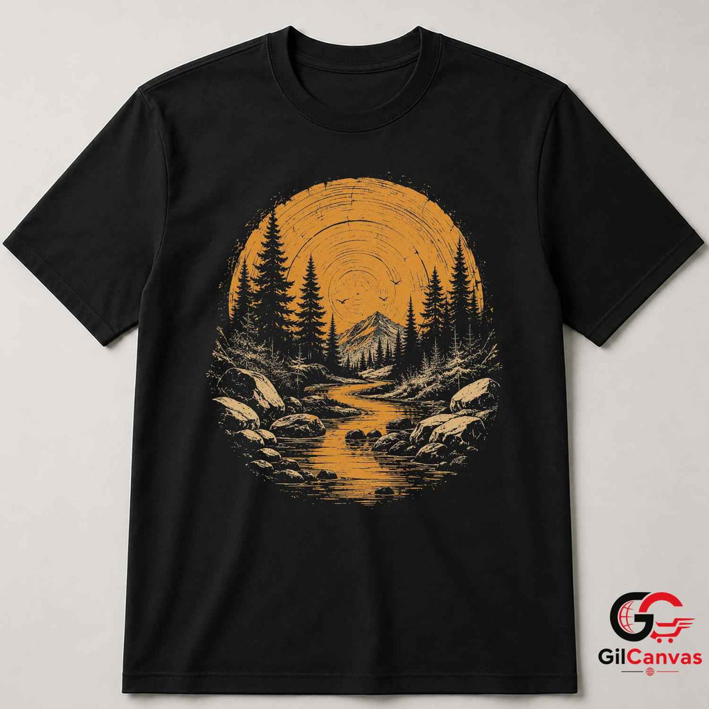 Mountain Forest River T-Shirt Scenic Nature Lover Unisex Adventure Graphic Tee
