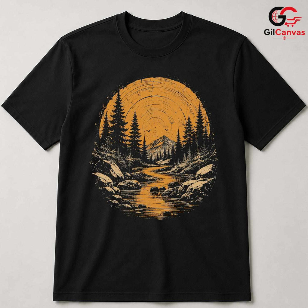 Mountain Forest River T-Shirt Scenic Nature Lover Unisex Adventure Graphic Tee