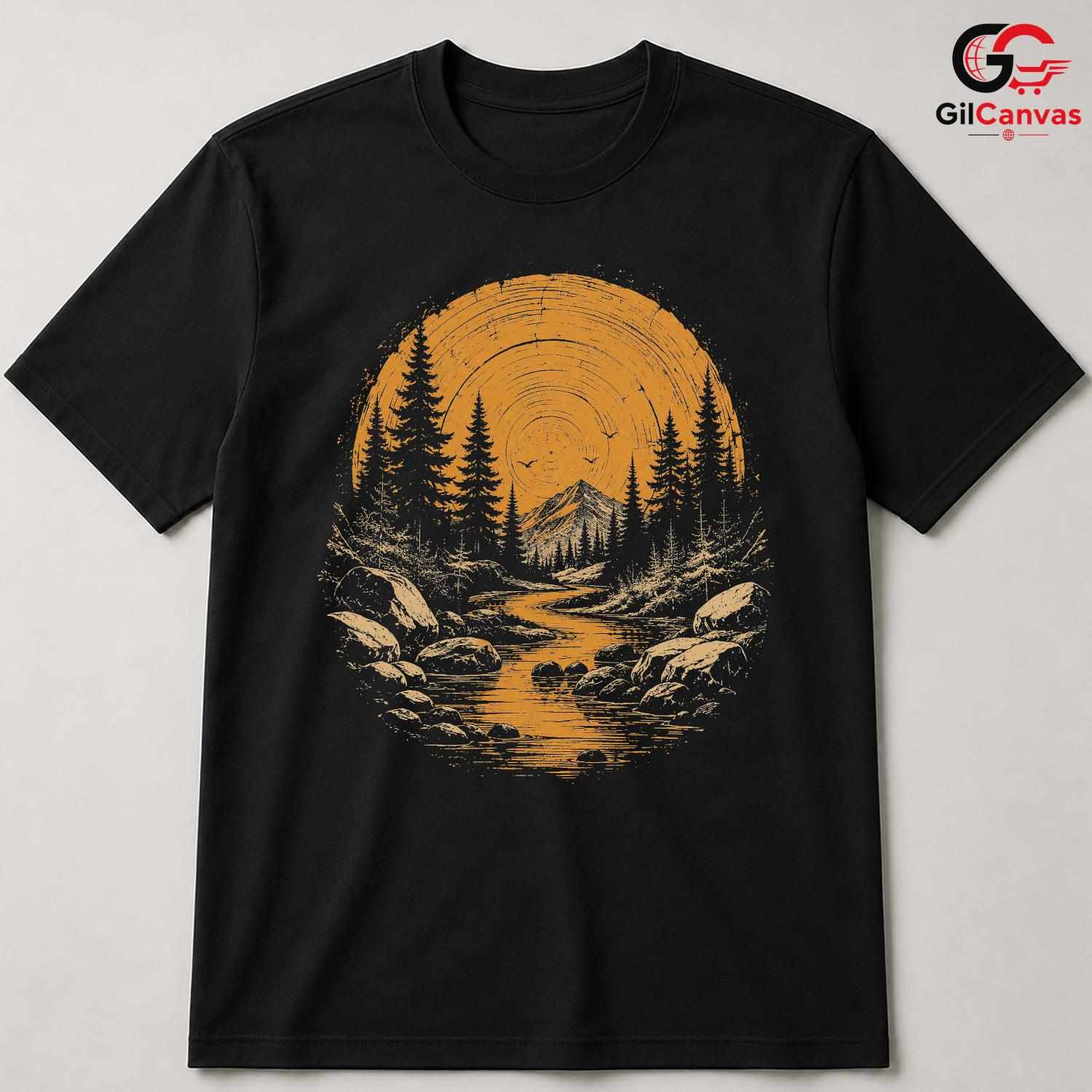 Mountain Forest River T-Shirt Scenic Nature Lover Unisex Adventure Graphic Tee