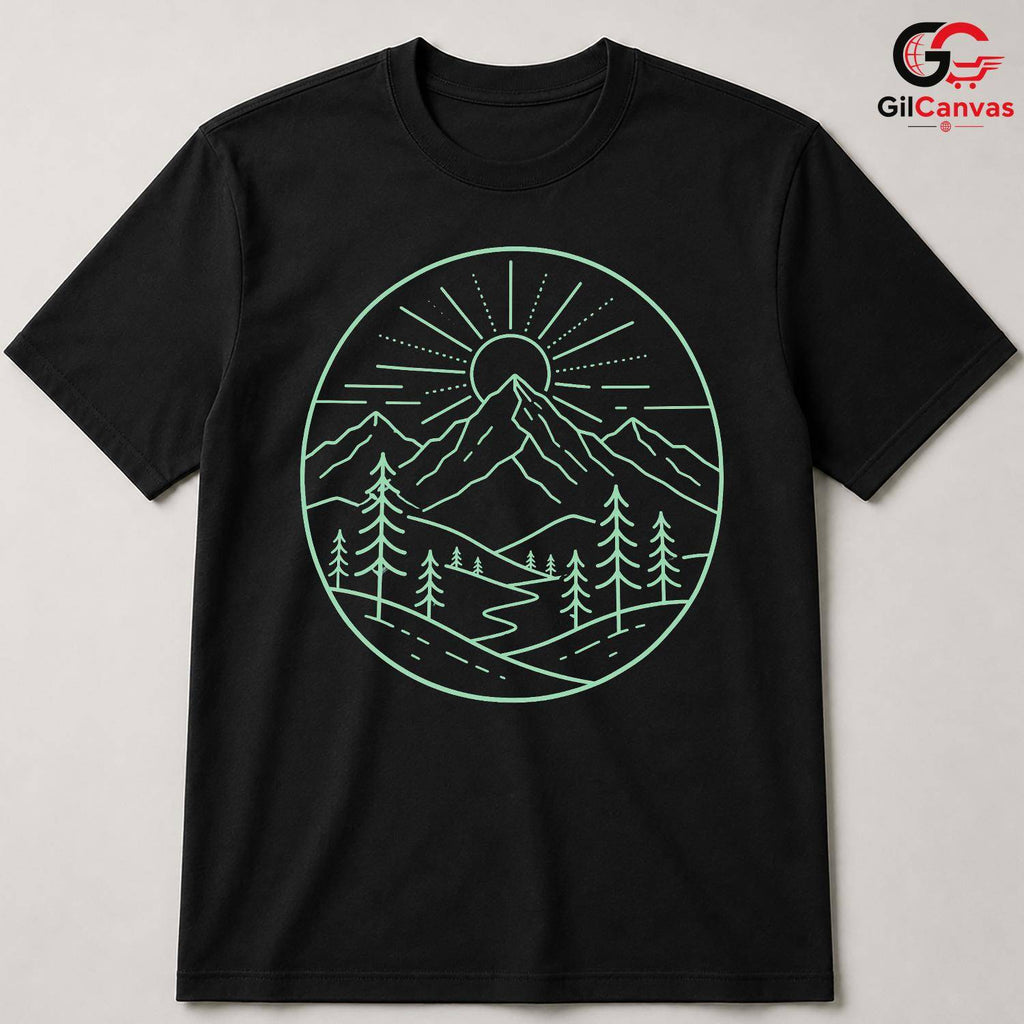 Mountain Landscape T-Shirt Nature Lover Outdoor Adventure Men Women Cool Tee