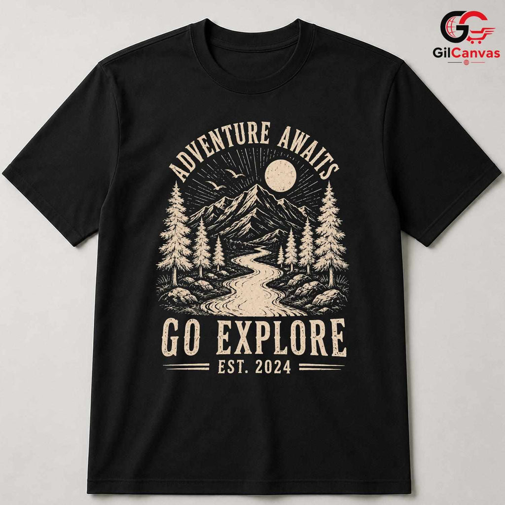 Mountain River Adventure T-Shirt Outdoor Explorer Unisex Hiking Graphic Apparel
