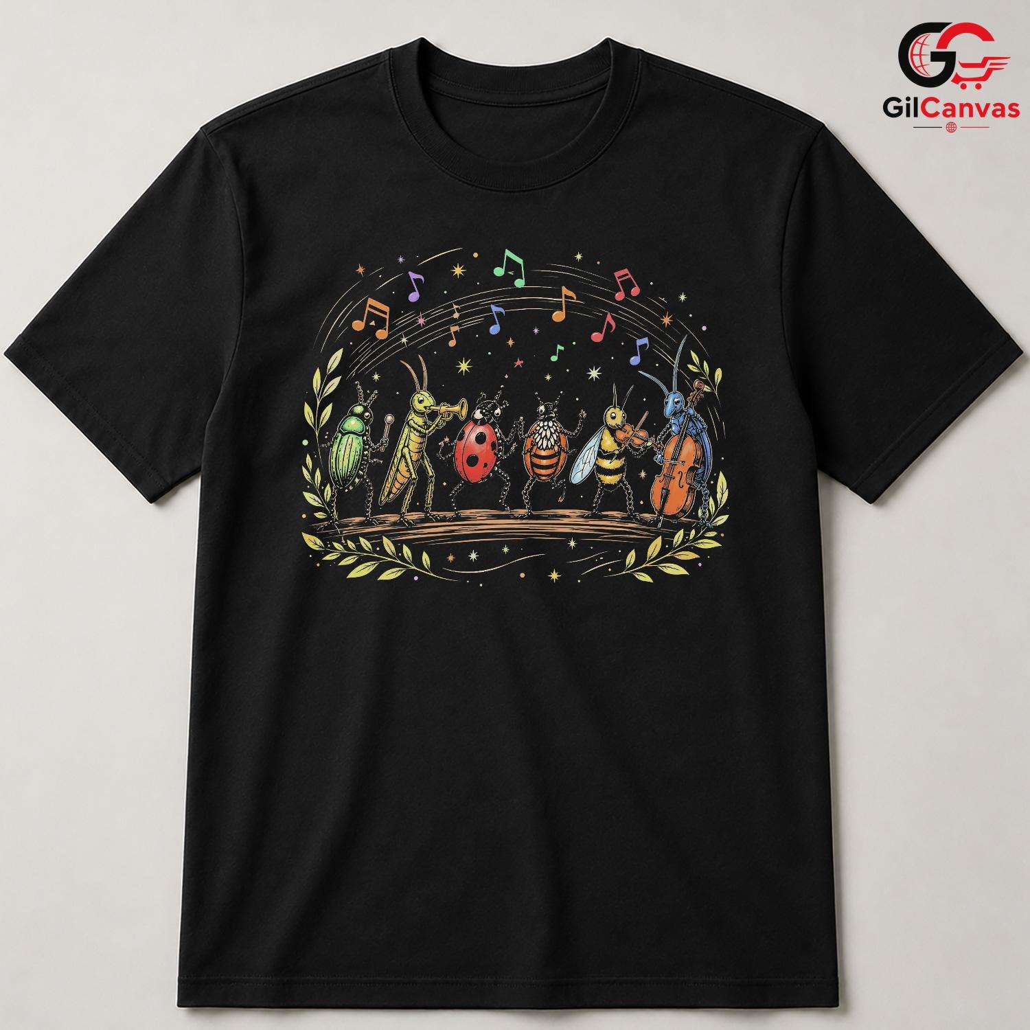 Music Bug Insect Graphic T-Shirt Nature Lover Kids Gift Unisex Casual Apparel