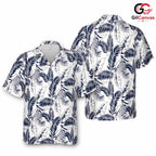 Navy Blue Palm Leaf Aloha Tee, Premium Unisex Resort Style Summer Beach Vacation