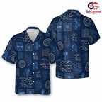 Navy Floral Hawaiian Shirt, Custom Unisex Beachwear for Summer Party Event