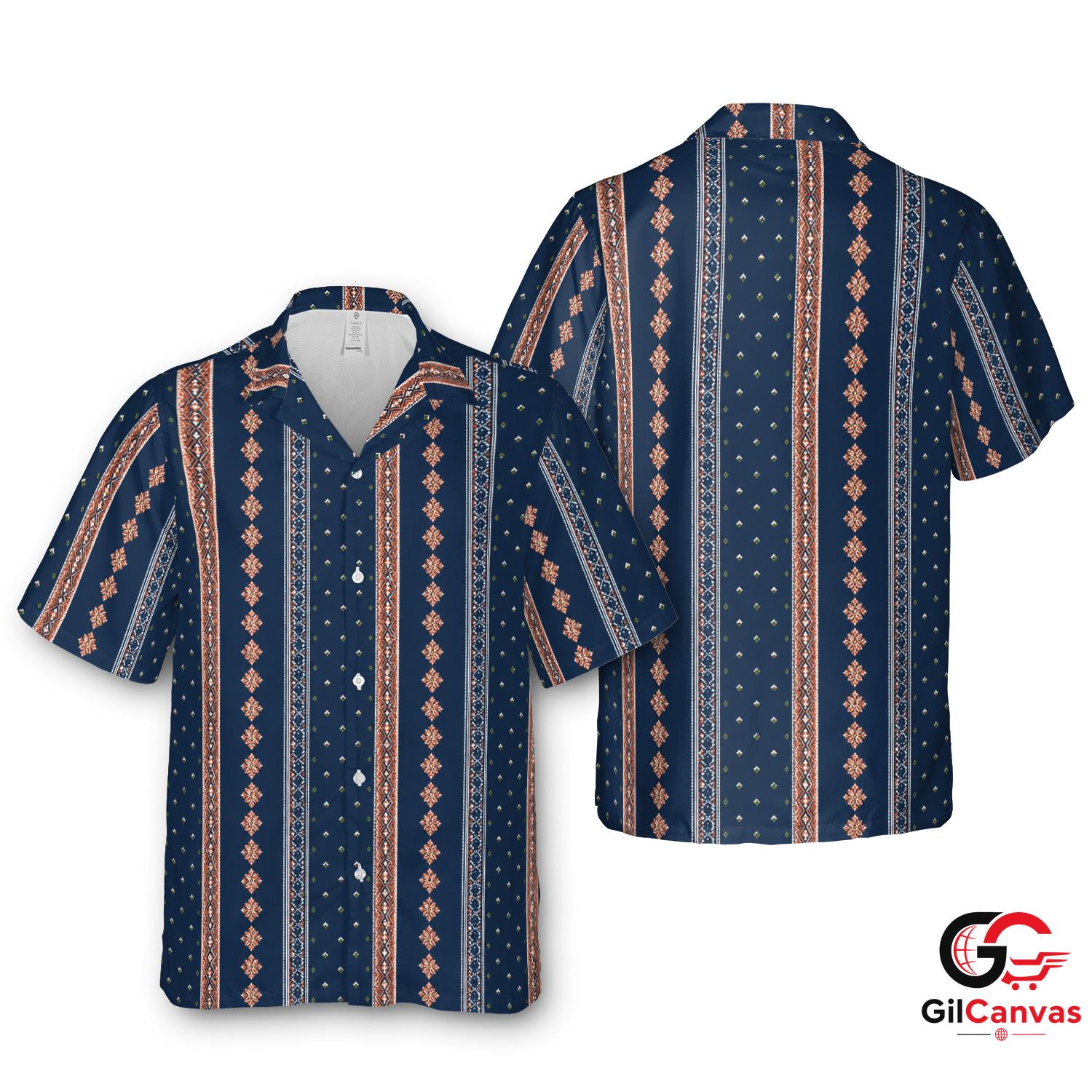 Navy Tropical Hawaiian Shirt For Summer Events Unisex Beach Casual Outfits
