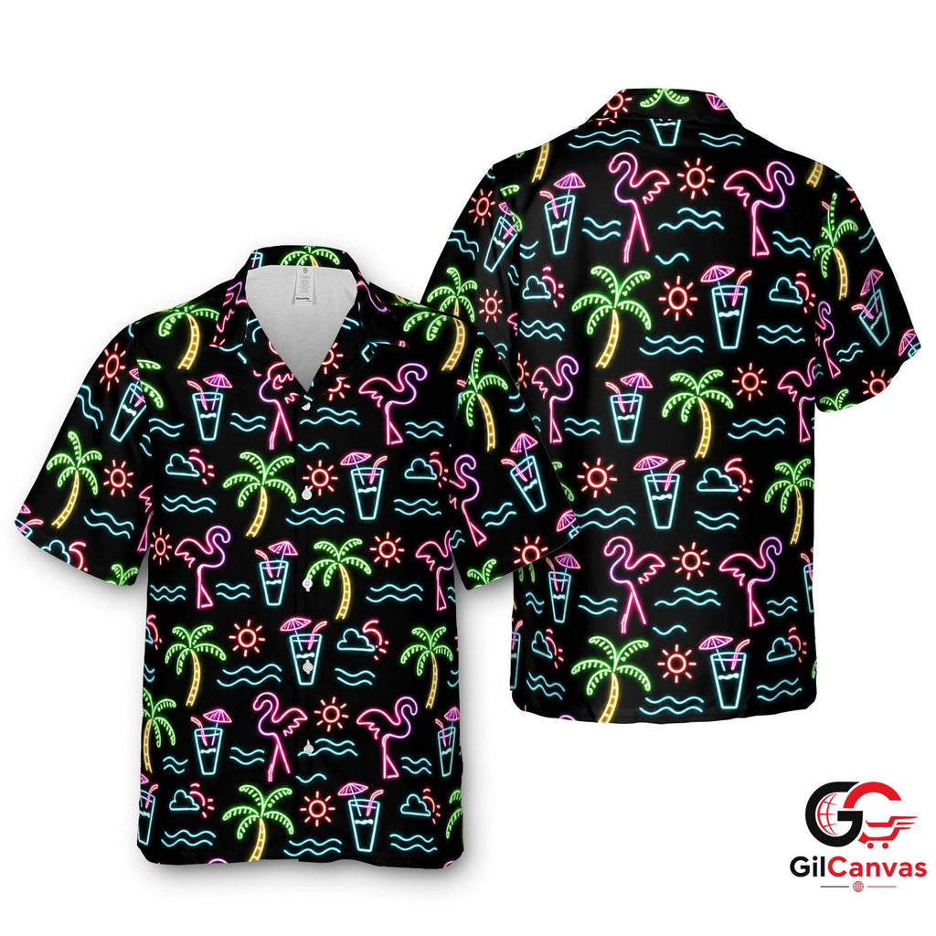 Neon Flamingo Hawaiian Shirt For Summer Parties Unisex Tropical Beach Wear
