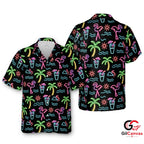 Neon Flamingo Hawaiian Shirt For Summer Parties Unisex Tropical Beach Wear