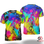 Neon Paint Splatter 3D T-Shirt, Vibrant Unisex Abstract Graphic Tee For Rave Parties