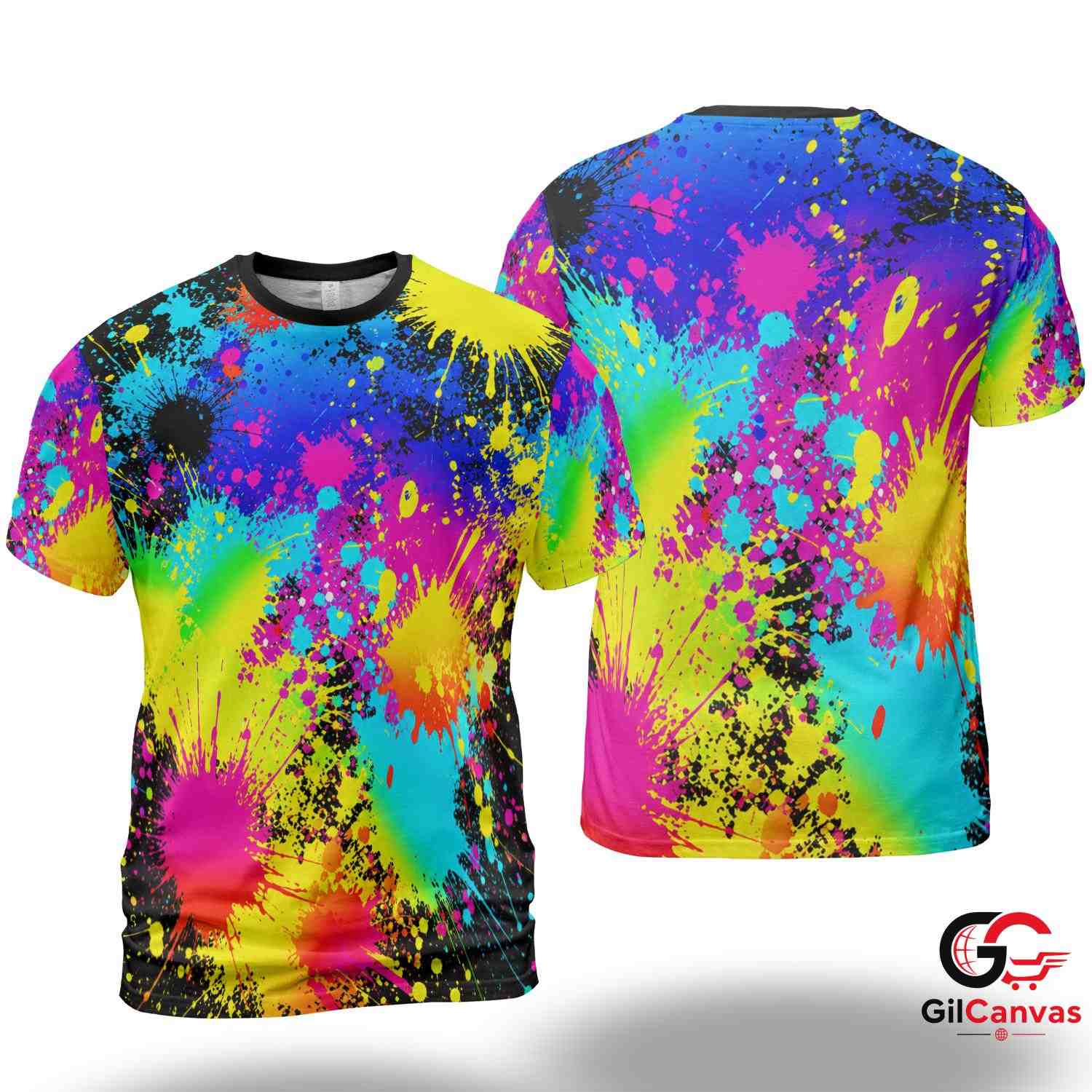 Neon Paint Splatter 3D T-Shirt, Vibrant Unisex Abstract Graphic Tee For Rave Parties