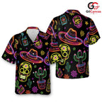 Neon Sugar Skull Vibrant Tee, Unique Unisex Day Of The Dead Fiesta Summer Print