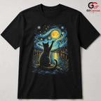Night Sky Cat Graphic T-Shirt Moon Stars Design Perfect Gift Women Men Shirt