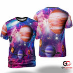 Night Sky Planets 3D T-Shirt, Beautiful Unisex Space Graphic Tee Gift For Astronomy