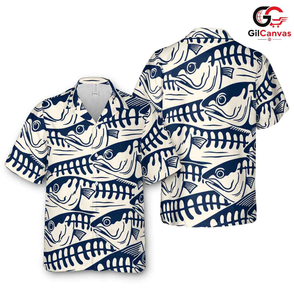 Ocean Fish Mackerel Pattern Shirt, Casual Mens Tropical Aloha Beach Vacation