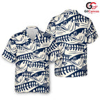 Ocean Fish Mackerel Pattern Shirt, Casual Mens Tropical Aloha Beach Vacation