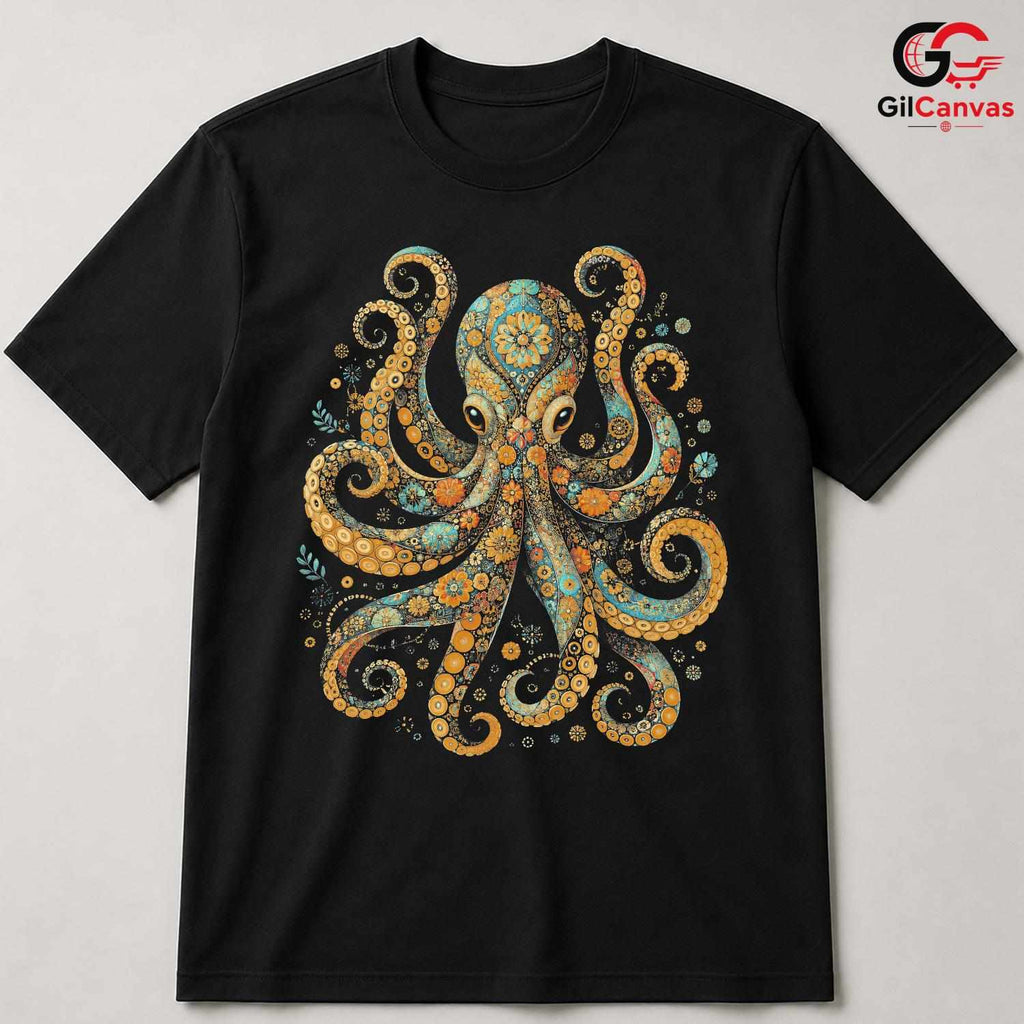 Ornate Mandala Octopus T-Shirt Bohemian Deep Sea Unisex Marine Art Graphic Tee