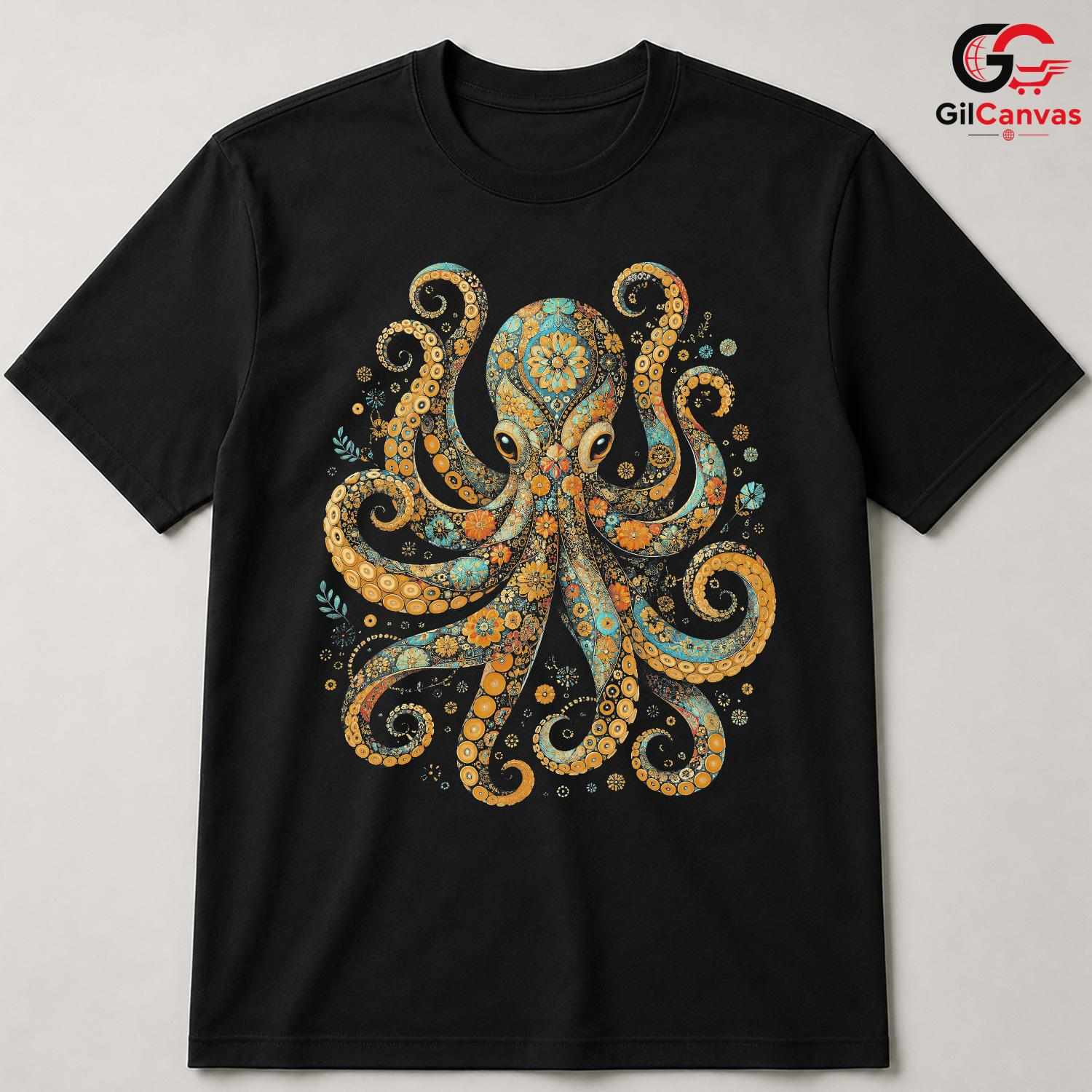 Ornate Mandala Octopus T-Shirt Bohemian Deep Sea Unisex Marine Art Graphic Tee