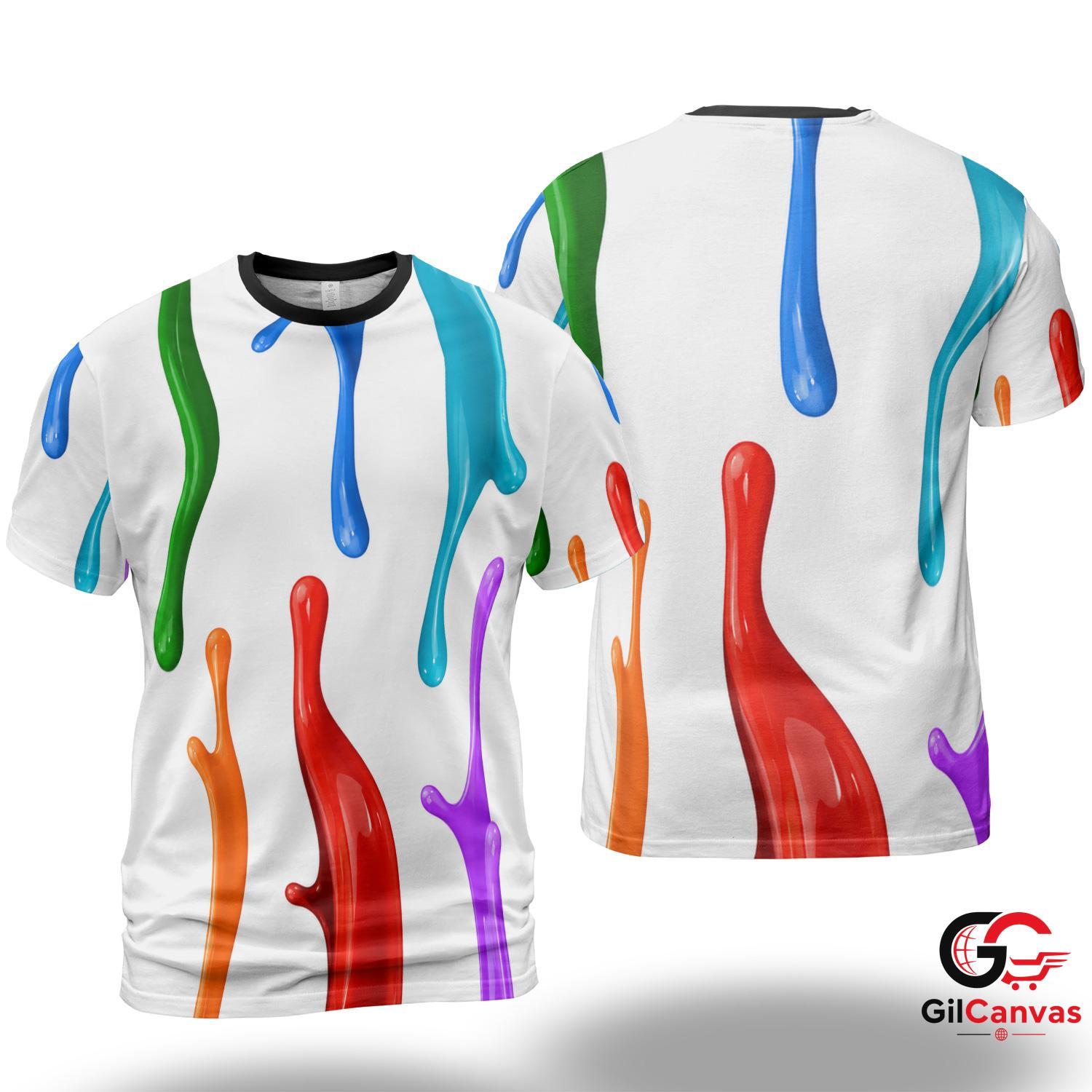 Paint Drips Art 3D T-Shirt, Creative Unisex Colorful Graphic Tee For Artists
