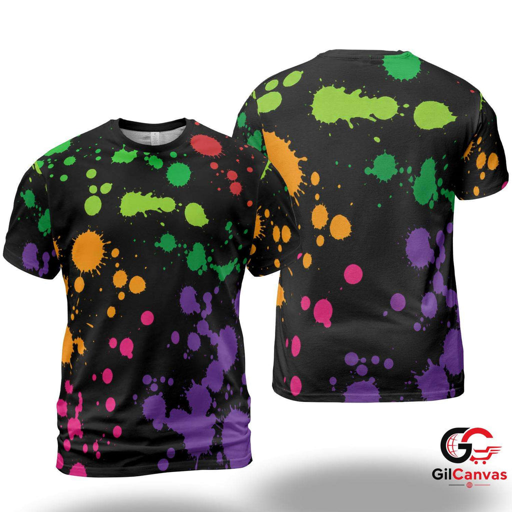 Paint Splatter Art 3D T-Shirt, Stylish Unisex Party Graphic Tee For Everyday