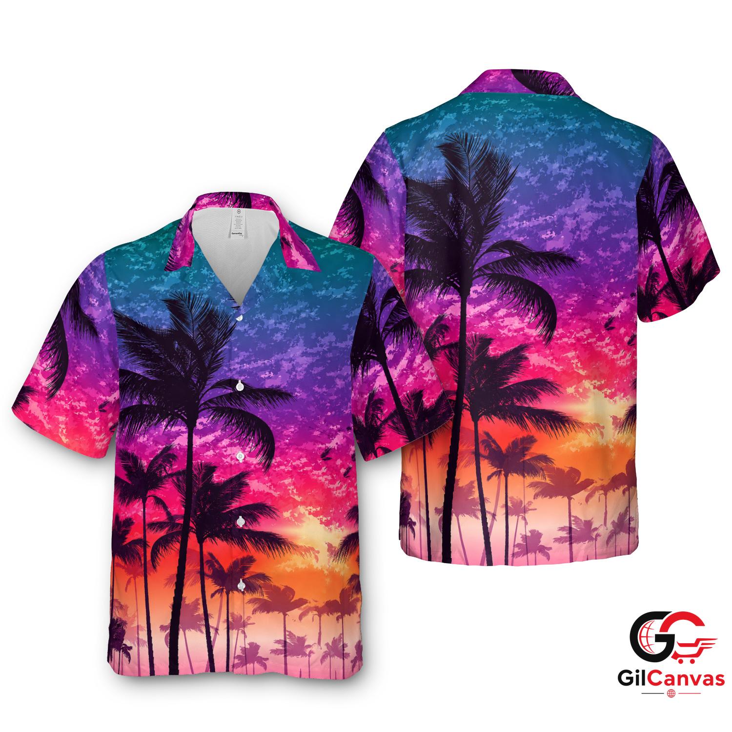 Palm Tree Sunset Hawaiian Shirt Vacation Summer Unisex Beachwear Apparel