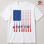 Patriotic Fishing Rod Flag T-Shirt Fourth Of July Angler Unisex Graphic Apparel