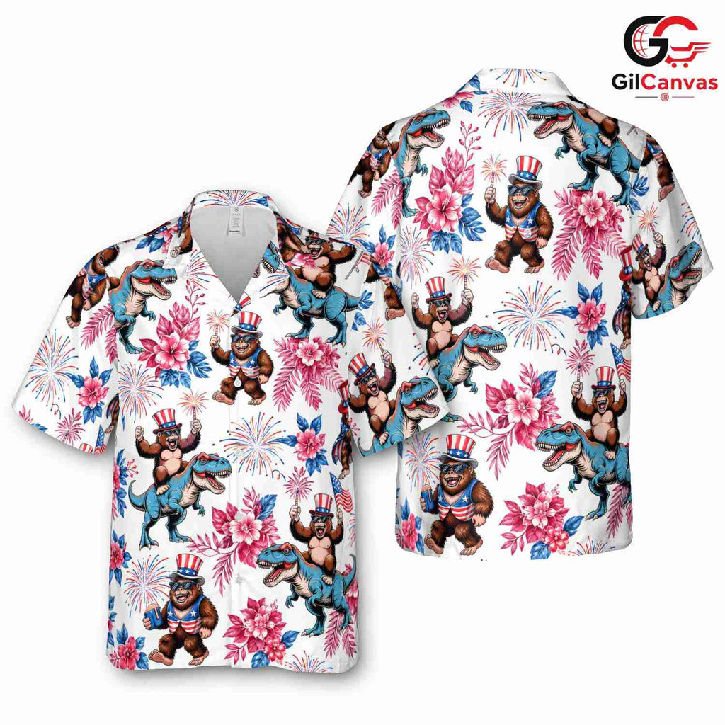 Patriotic Gorilla Dinosaur Tee, Unisex 4th Of July Summer Beach Party Wear