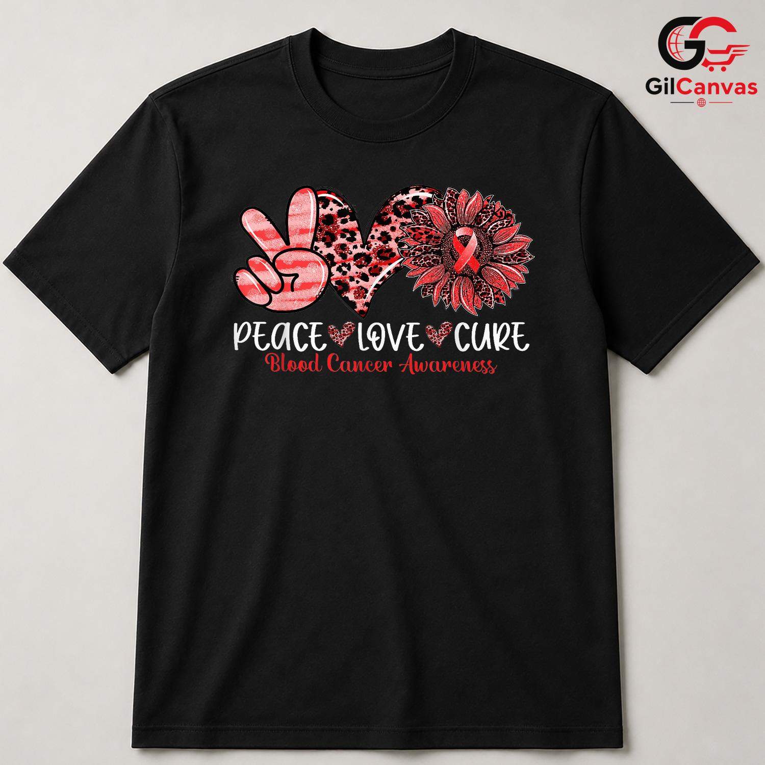 Peace Love Cure Blood Fall Tee Unisex Cancer Awareness Supporter Gift Tee